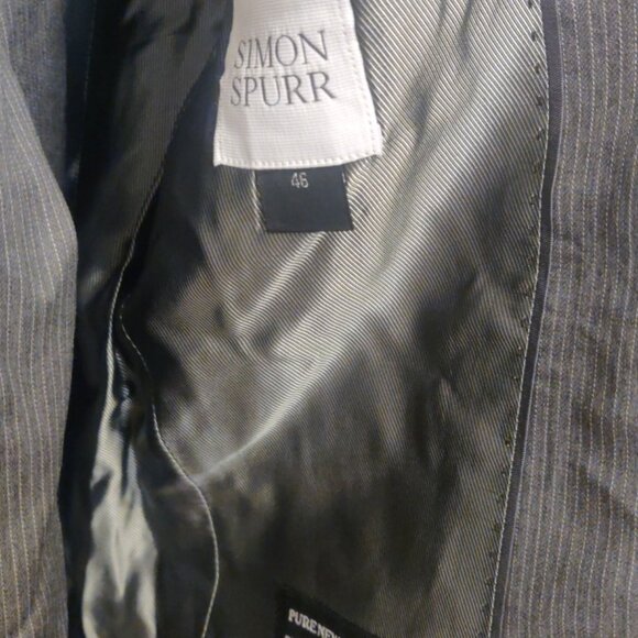 Simon Spurr 36S/30 modern slim skinny fit grey stripe 100% virgin wool bemberg - Picture 7 of 12